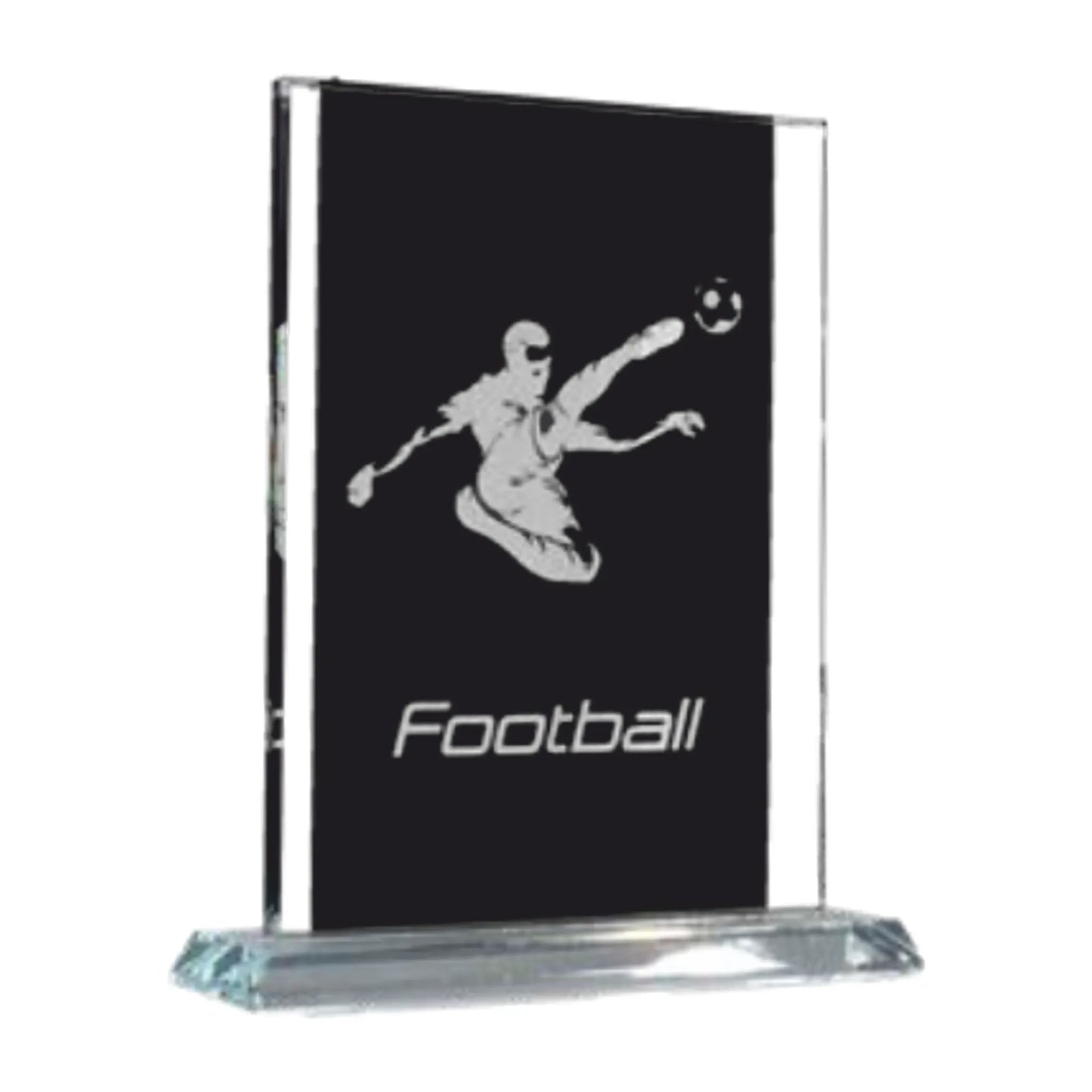 Black Design Award, 230 mm, aus 10 mm Glas mit dunklem Glas und Beispiel einer Lasergravur Football-Motiv