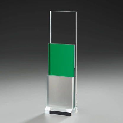 Emerald Step Award aus klarem Acrylglas, smaragdgrünem und silbernem Acrylelement in Stufenform, klarer Sockel , unpersonalisiert
