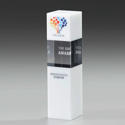Glasaward Glaspokal aus klarem und weißem Glas: der Arctic Cubix Award
