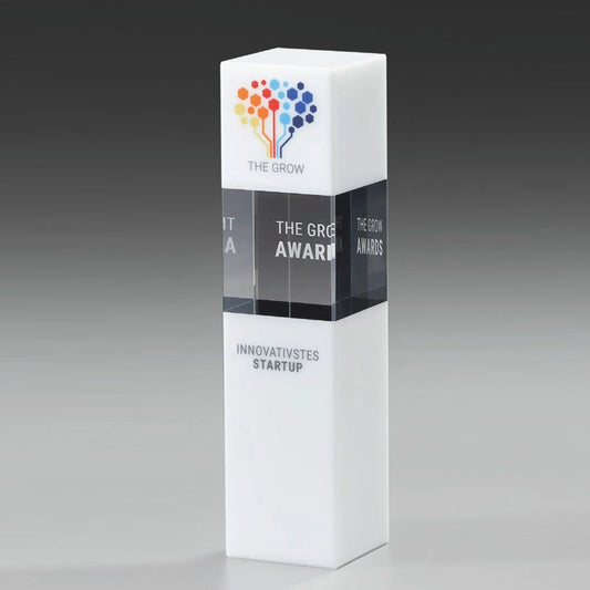 Glasaward Glaspokal aus klarem und weißem Glas: der Arctic Cubix Award
