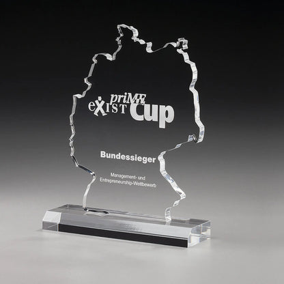 Deutschland Karte Award aus Acrylglas mit Lasergravur – Trophäe in Form der Deutschlandkarte, 215 mm
