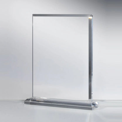 Frame Award – rechteckiger Acrylglas-Block mit poliertem Rahmen auf Acrylsockel, Einzelansicht große Variante, blank ohne Gravur, personalisierbar mit Lasergravur für Unternehmensauszeichnungen und Gala-Abende
