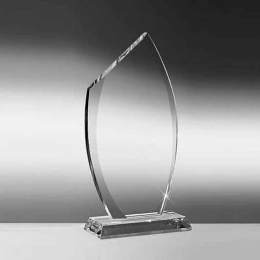 Glasaward Elegance aus 15 mm starkem klarem Glas in eleganter Form für individuelle Lasergravur
