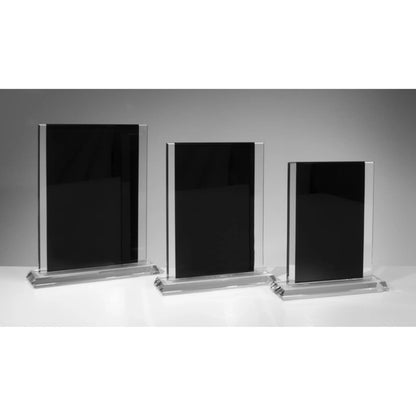 Black Design Award in drei Größen – edle Glastrophäen aus 10 mm schwarzem Glas für Lasergravur für Firmenehrungen und Golfturniere
