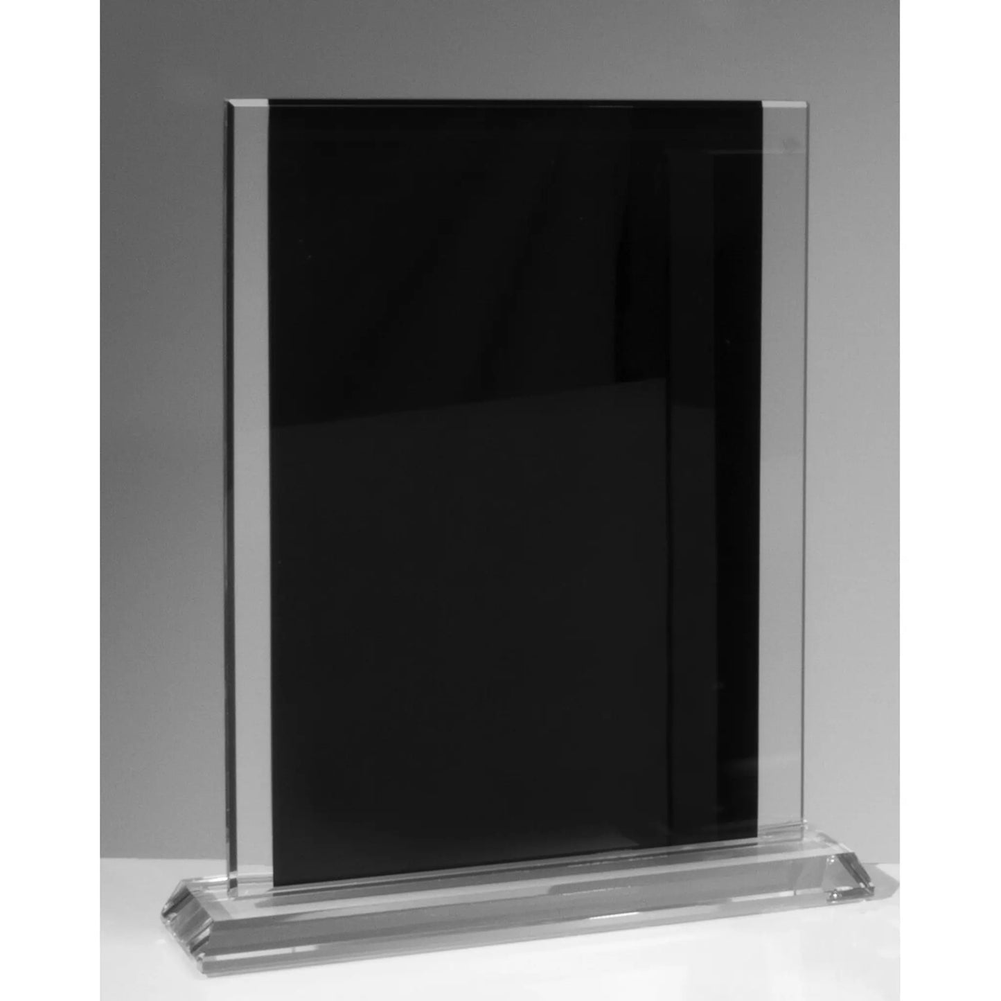 Black Design Award, 170 mm, aus 10 mm schwarzem Glas, mit Rand-Design in Klarglas, für  Lasergravur, inklusive Geschenkbox
