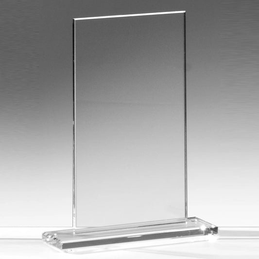 Glasaward Budget Rechteck – Klarglas-Trophäe im hochformatigen Design, 6 mm starkes Klarglas, poliert und randgeschliffen, auf separatem Sockel
