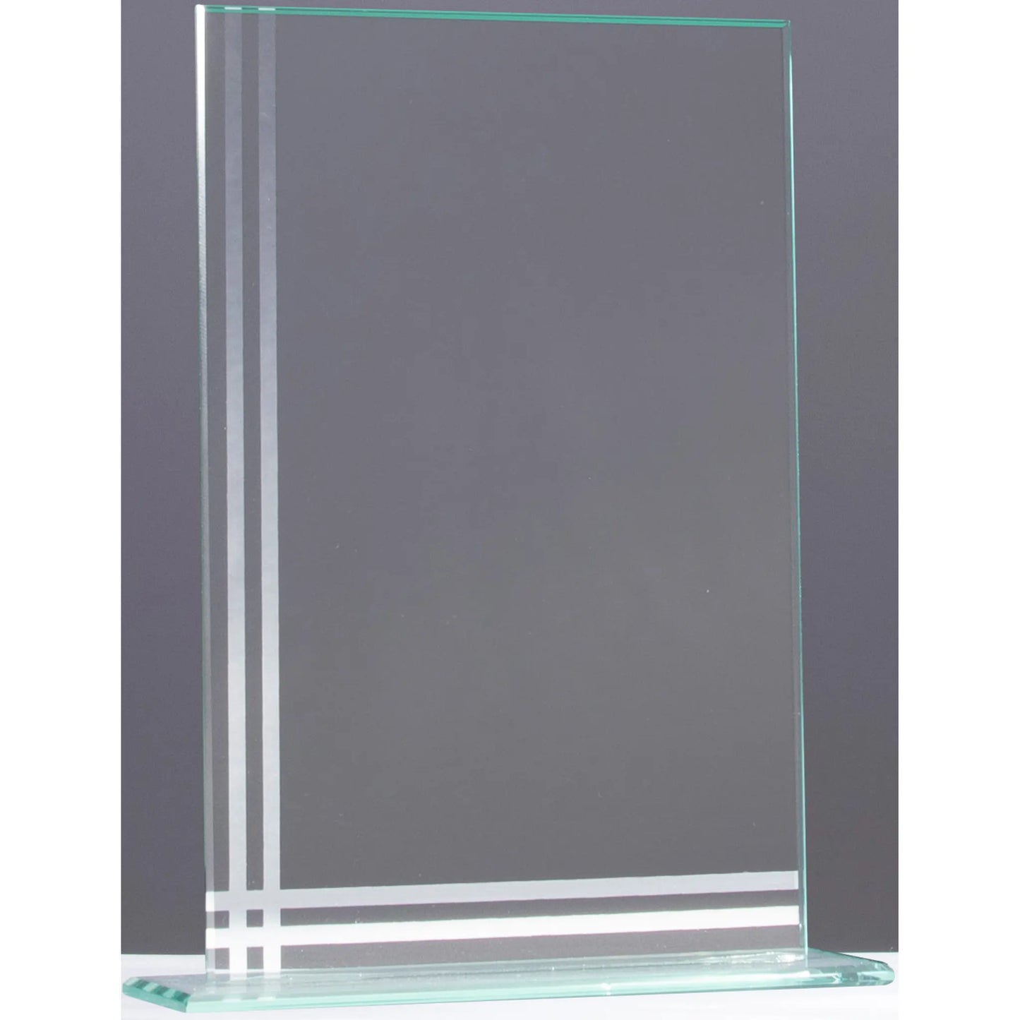 Glasaward Rechteck LINES, 205 mm, aus 4 mm Klarglas mit elegantem Linienmuster, Fläche für Lasergravur
