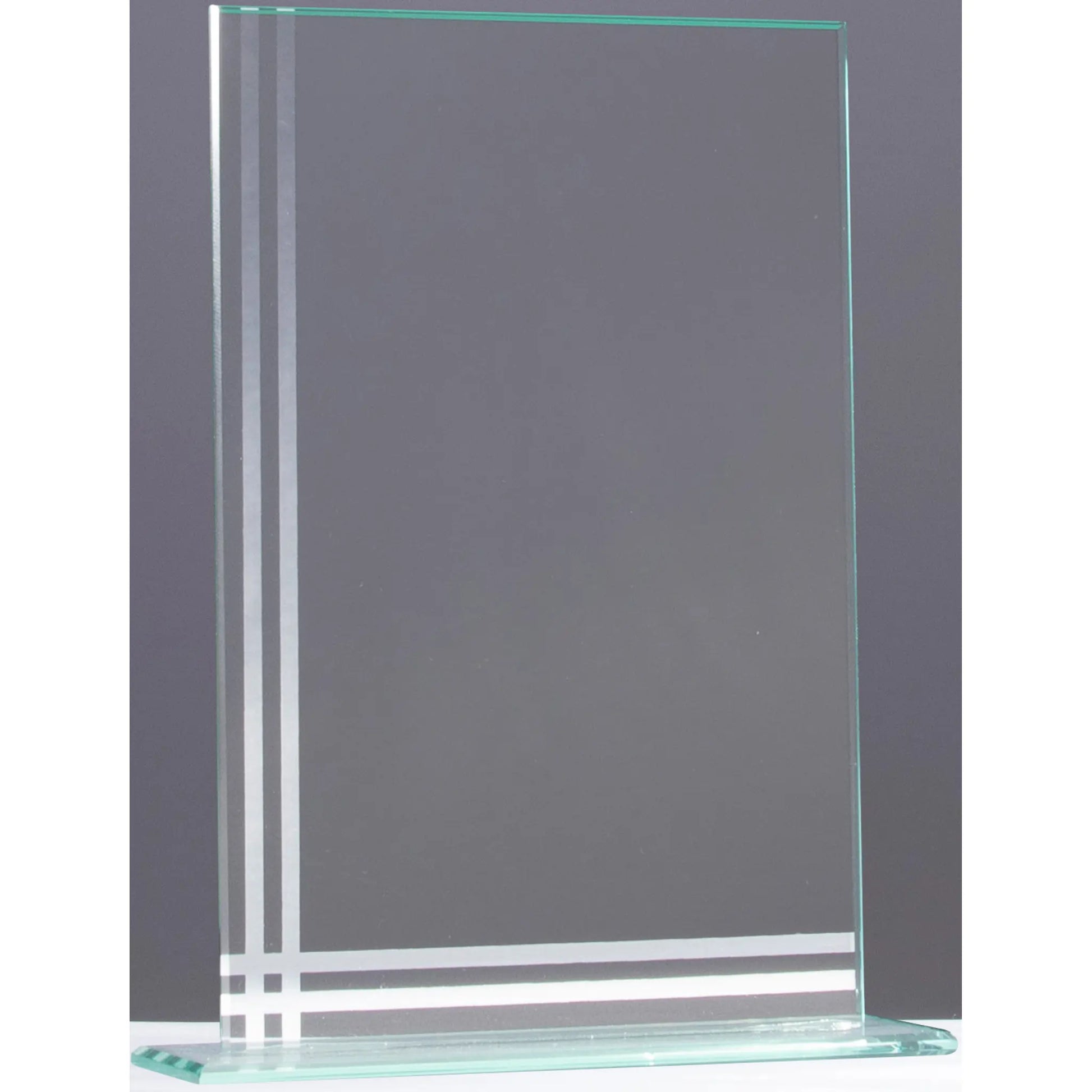 Glasaward Rechteck LINES, 205 mm, aus 4 mm Klarglas mit elegantem Linienmuster, Fläche für Lasergravur
