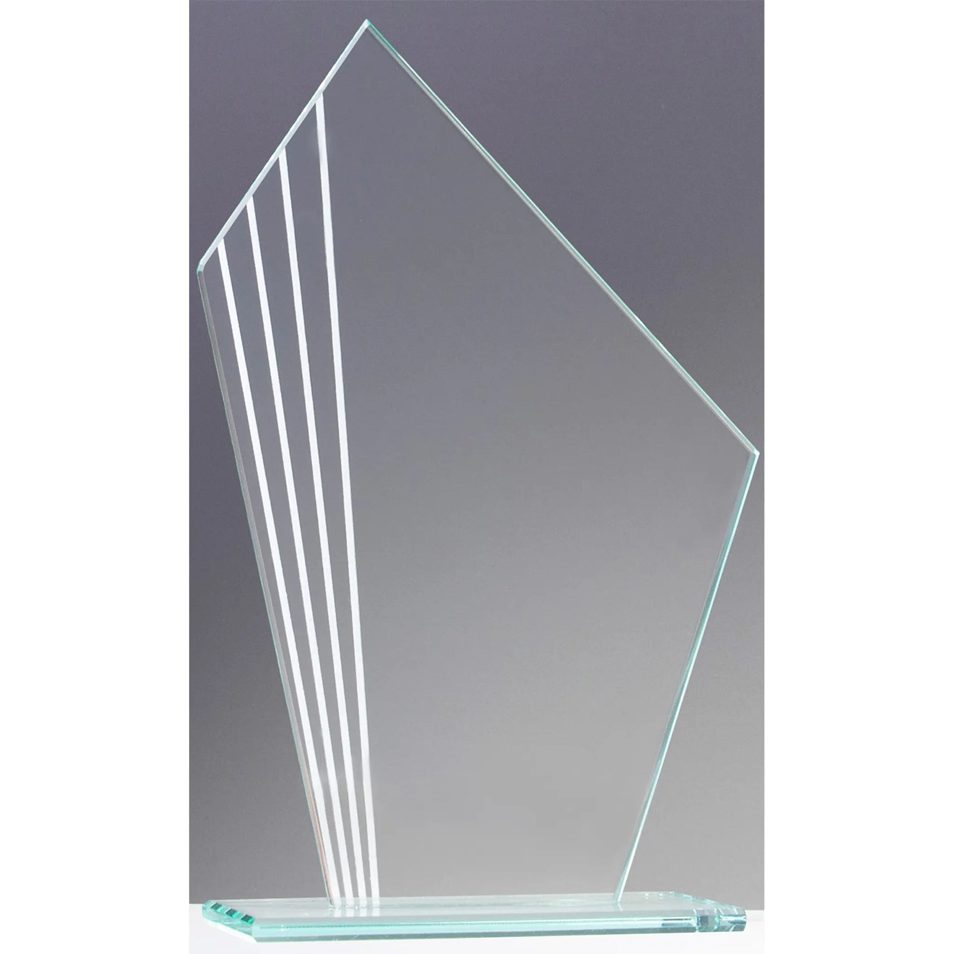 Glasaward LINES  aus 4 mm Klarglas mit aufstrebendem Linienmuster für Lasergravur
