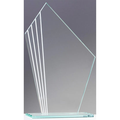 Glasaward LINES  aus 4 mm Klarglas mit aufstrebendem Linienmuster für Lasergravur
