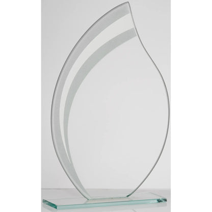 Glasaward FLAME silber-farben, 205 mm, aus 4 mm Klarglas für Lasergravur, inklusive Geschenkbox
