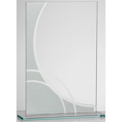Glasaward Rechteck silber-farben 205 mm – klares Glas mit silberfarbigem Rand-Dekor und geschwungenem Linienmuster
