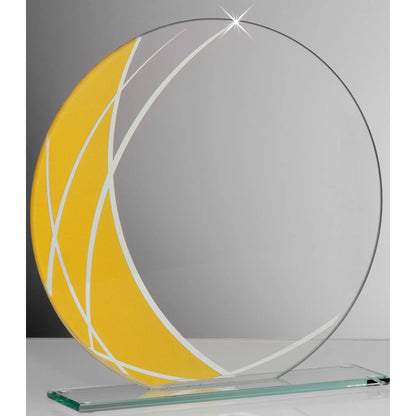 Glasaward Circle goldgelb-farben, 180 mm, aus 4 mm Klarglas für Lasergravur

