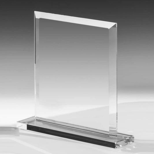 Glasaward Frame aus 10 mm starkem klarem Glas in geradliniger Form
