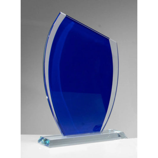 Blue Wing Award, 195 mm, aus 10 mm Glas mit Flügelsilhouette und blauem Farbakzent, für Lasergravur, inklusive Geschenkbox
