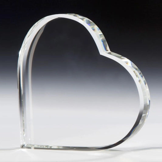 Glasherz-Award aus 25 mm starkem klarem Glas für  individuelle Lasergravur oder farbigem Digitaldruck
