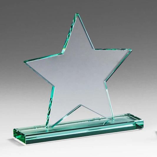 Glasaward Star – Stern-Trophäe aus Jade-Kristallglas auf rechteckigem Sockel, ungraviert | awardideen.de
