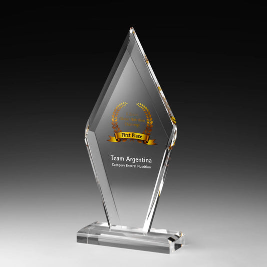 Rhombus Award – Acrylglas-Trophäe in klassischer Rautenform mit abgeschrägten Kanten, Digitaldruck und Lasergravur, 3 Größen, personalisierbar für Events und Golfturniere
