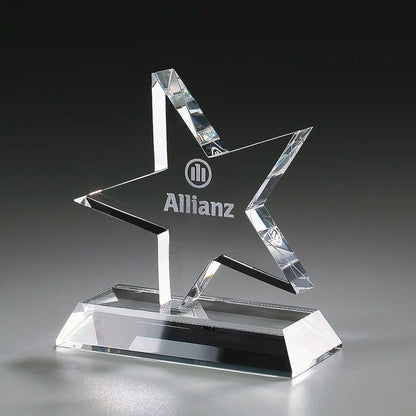 Euro Star Award aus Kristallglas – klassischer Stern-Award mit abgeschrägtem Sockel, 155 mm, mit Lasergravur personalisierbar

