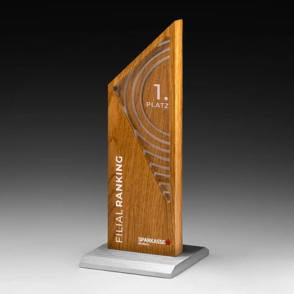 Award aus Holz und Acryl mit Beschriftungs-Beispiel