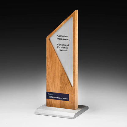 Award aus Holz und Acryl mit Beschriftungs-Beispiel